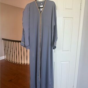 Elegant Blue Women's Coat with Gold Trim